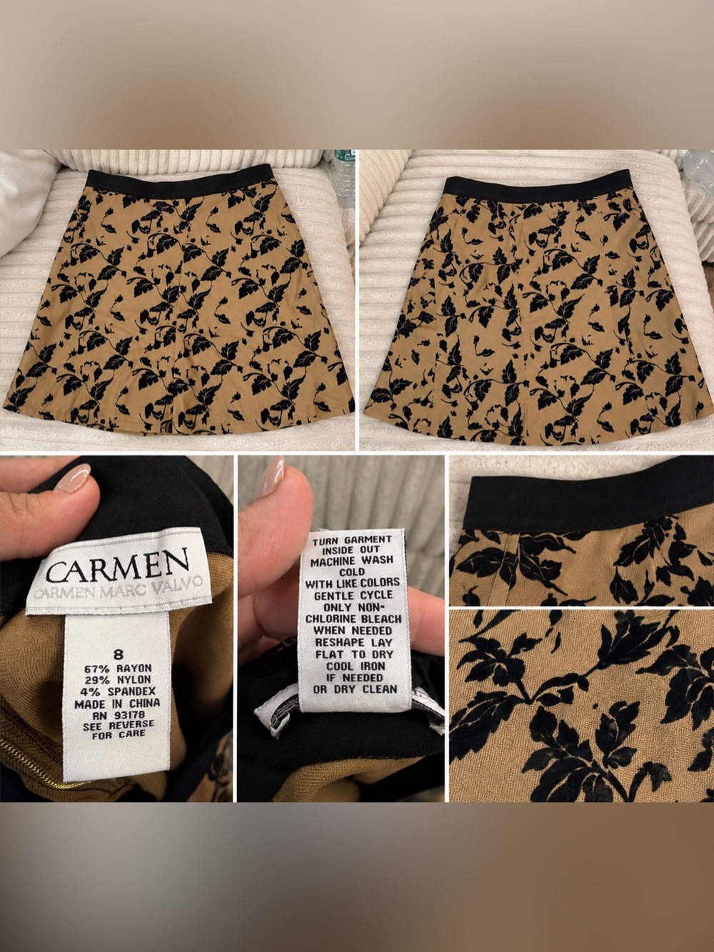 Carmen Marc Valvo Floral Mini Skirt in Brown & Black Size 8